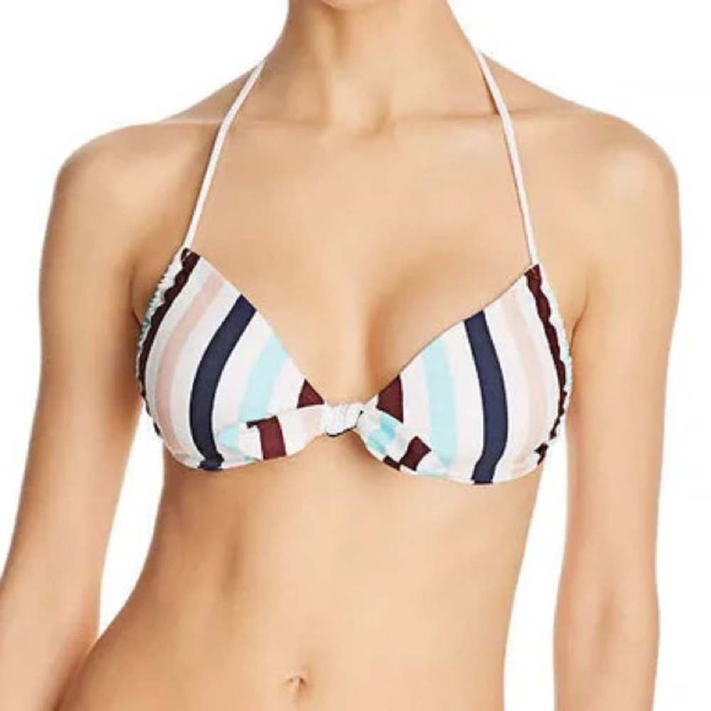 🟡3/$15 DEAL! Shoshanna Umbrella Stripe Tie-Front Bikini Top C cup